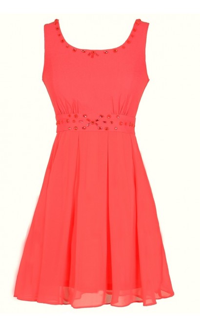 Sixteen Candles Rhinestone Embellished Dress in Coral